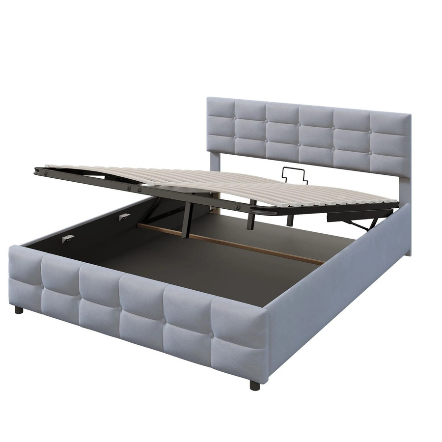 Merax Polsterbett mit Hydraulik aus Samt in Grau, B/T/H: 180 x 200 x 183,5 x 203 cm - Bild 2