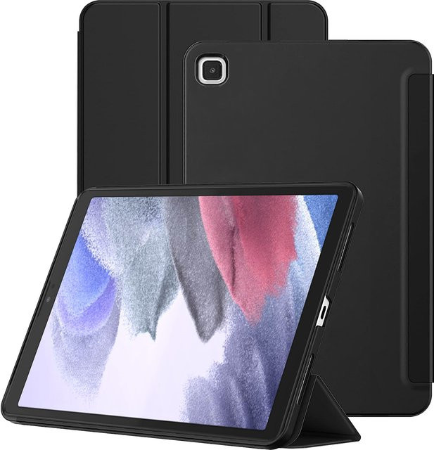 QIJUN Schutzhülle für Samsung Galaxy Tab A7 Lite 8,7'' 2021 SM-T220 SM-T225 Tri-fold Start Flip Case aus PU Leder mit Magnetischem Ständer in Blau und Schwarz - Bild 1