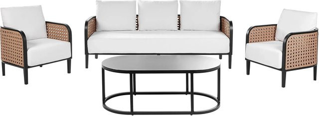 Beliani Sitzgruppe MONTEFALCO in Cremeweiß mit 3-Sitzer Sofa, Lounge-Sesseln und Couchtisch aus Aluminium und wetterfestem Polyester - Bild 1