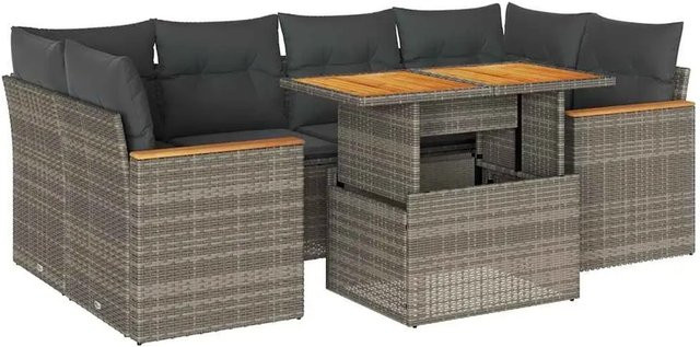 vidaXL 6-teilige Garten-Sofagarnitur aus Poly-Rattan und Akazienholz in Grau mit Kissen - Bild 1
