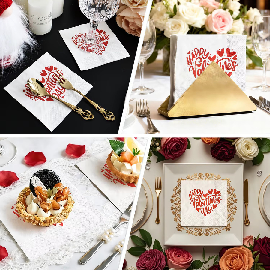 JINYUDOME Einweg-Servietten für Valentinstag und Mottopartys, Weiß, B/B: 23,37 x 23,37 cm - Bild 2