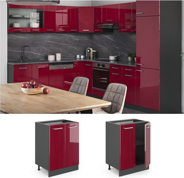 Vicco Küchenunterschrank R-Line Bordeaux Hochglanz Anthrazit Breite: 60 cm - Bild 1