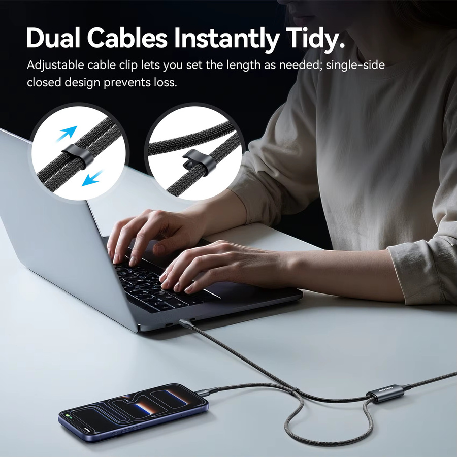 Vention 2-in-1 USB-C auf Dual-Typ-C PD3.1 Schnellladekabel 140W in Orange - Bild 3