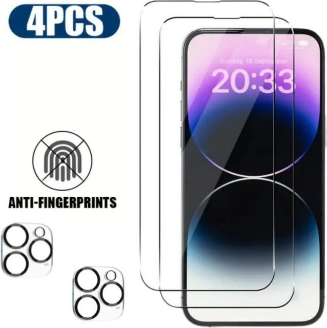 2er-Set Displayschutzfolie aus gehärtetem Glas und 2er-Set Kameraobjektivschutz für Apple iPhone 11 bis iPhone 17 Pro Max, transparent - Bild 1