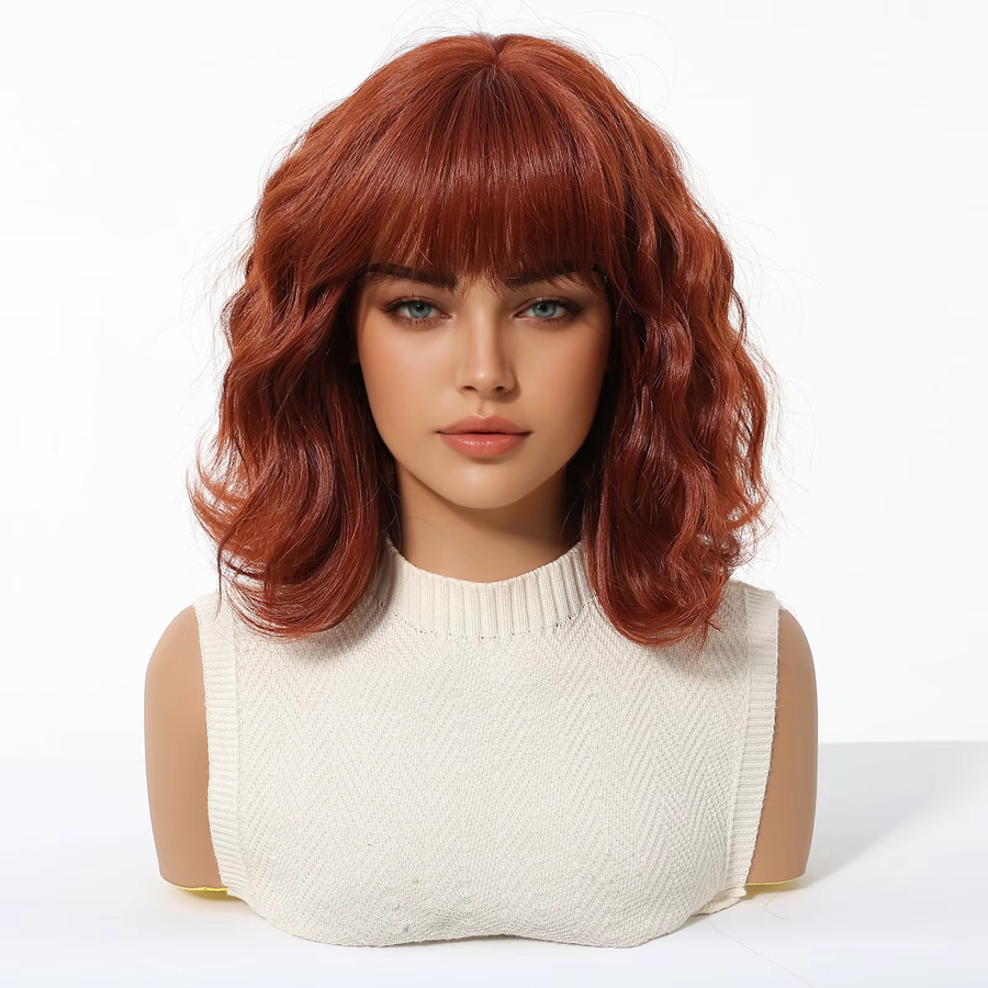 EASIHAIR Bob-Perücke, rot gewellt mit Pony, synthetisch, Damen - Bild 2