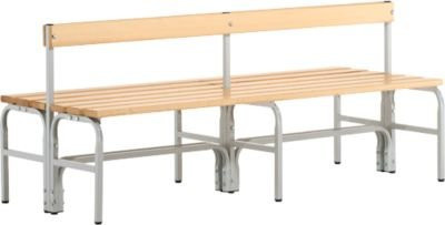 Sypro Umkleidebank aus Stahlrohr und Kiefernholz mit Rückenteil, grau, Breite: 150 cm - Bild 1