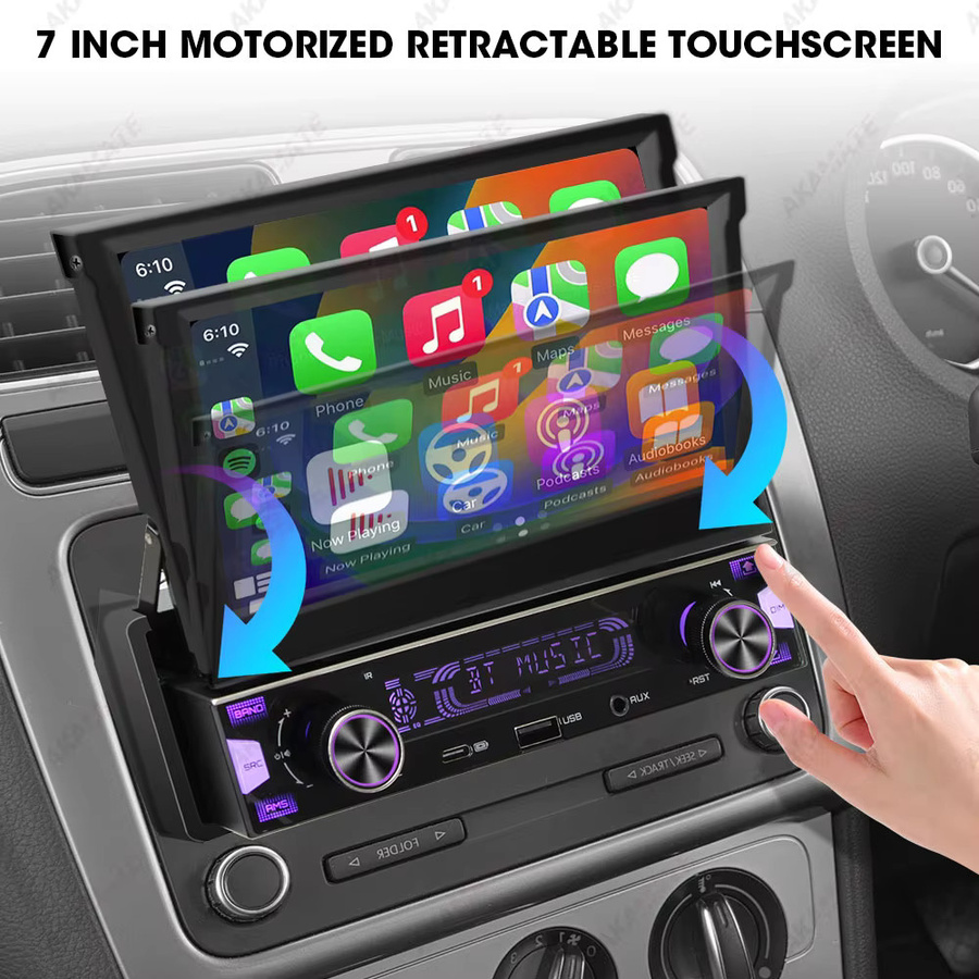 AKAMATE Single Din MP5 Auto Radio mit 7 Zoll kapazitivem Touchscreen, kabelloses CarPlay, Android Auto und GPS Navigation in Schwarz - Bild 2
