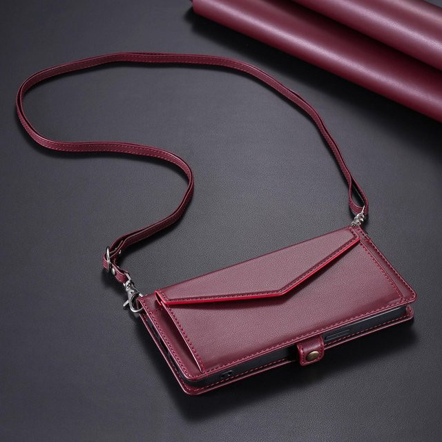 Leder-Handyhülle mit langem Lanyard und Geldbörsenfunktion für Xiaomi Redmi Note 15 14 13 12 Pro Plus 5G 15C 14C 13C A3 Flip in Rot - Bild 1