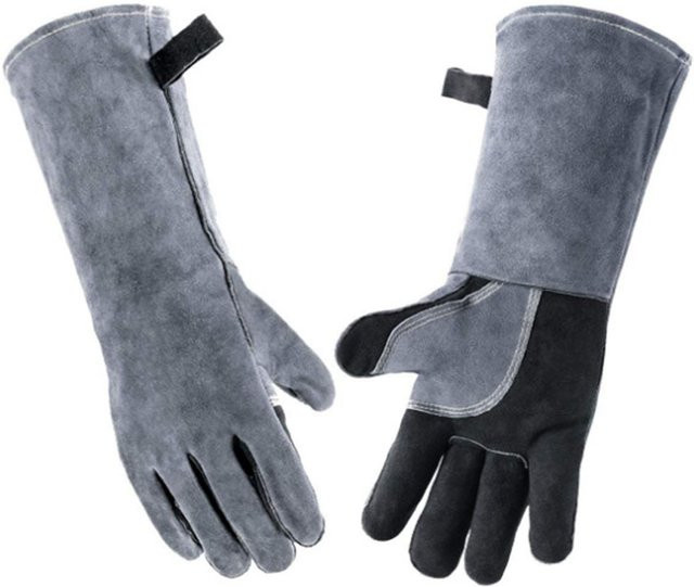Neoglint Schmiedeschweißerhandschuhe aus Rindsleder in Grau, 1 Paar hochtemperaturbeständige BBQ- und Kochhandschuhe, Länge: 35,56 cm - Bild 1