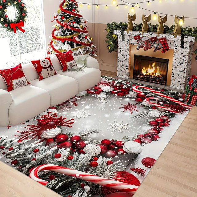 VIKAMA Weihnachtsteppich mit Weihnachtsmann und Schneemann, rutschfest und wasserabsorbierend, B/T: 60 x 40 cm, Mehrfarbig - Bild 1