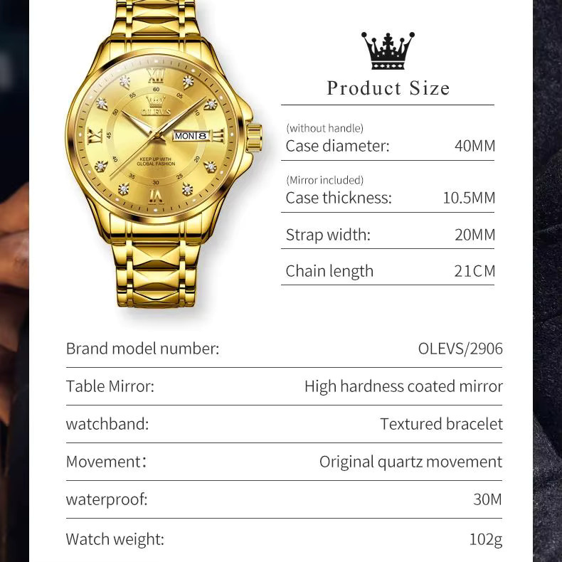 Olevs Armbanduhr, Quarz, Edelstahl, Blau, Herren - Bild 5