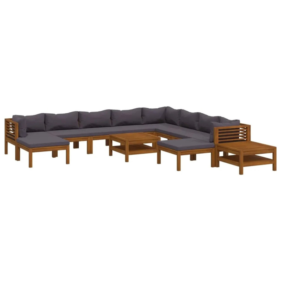 vidaXL 12-tlg. Garten-Lounge-Set aus massivem Akazienholz mit grauen Polstern - Bild 2