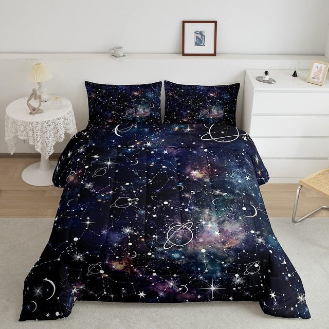 Galaxy 3D Weltraum Bettwäsche-Set mit Steppdecke und Kissenbezügen für Kinder und Teenager, Blau, B/T: 150 x 200 cm - Bild 1