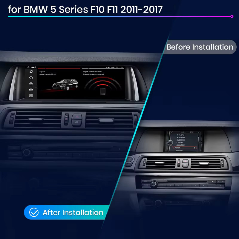 Junsun Drahtloses CarPlay Android Auto Autoradio für BMW 5er F10 F11 2011–2017 CIC NBT mit GPS in Schwarz - Bild 2
