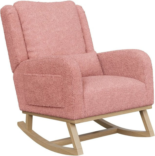 PXloue Schaukelstuhl Rosa mit Armlehnen und Kissen aus Leinen und Holz - Bild 1