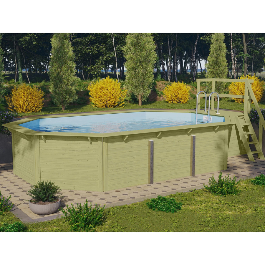 Karibu Holzpool Set Modell 4 in Blau mit Filteranlage, Skimmer, Poolfolie, Schutzvlies und Einhängeleiter - Bild 2