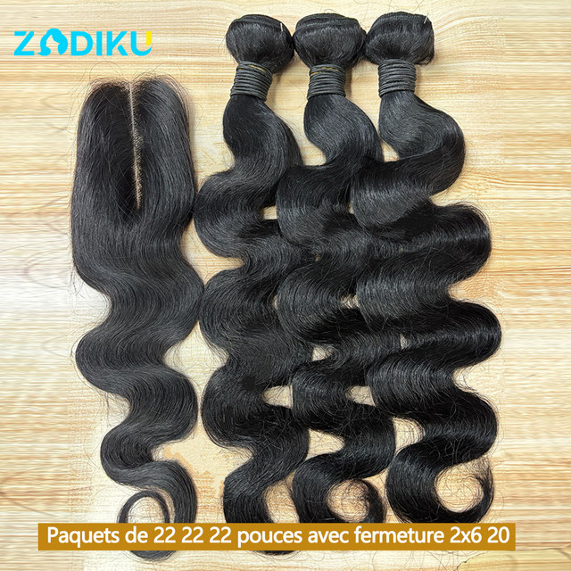 ZIDIKU Brasilianische Haar Bundles, 100% Menschliches Haar, 2x6 HD Spitze Verschluss - Bild 1