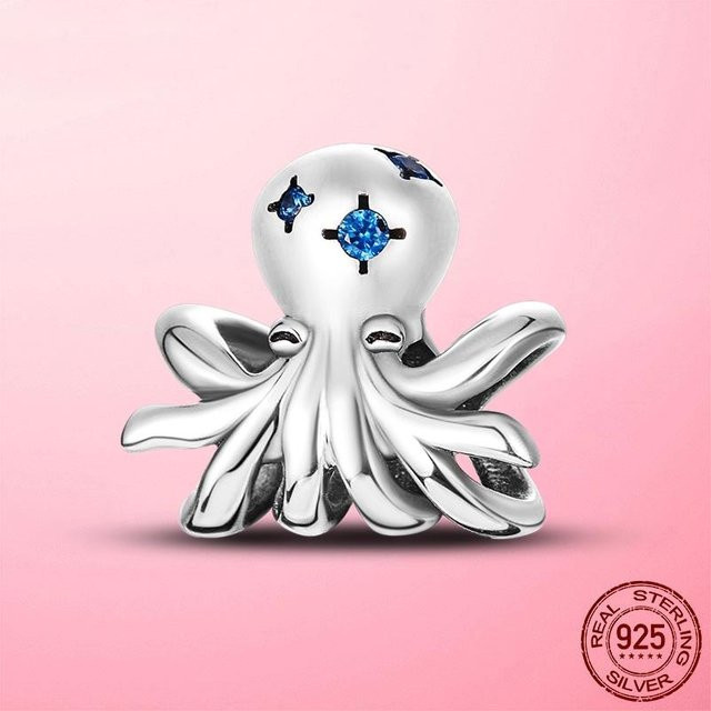 Charm Octopus Tintenfisch, 925 Silber, Perle, Zirkonia, Damen - Bild 1