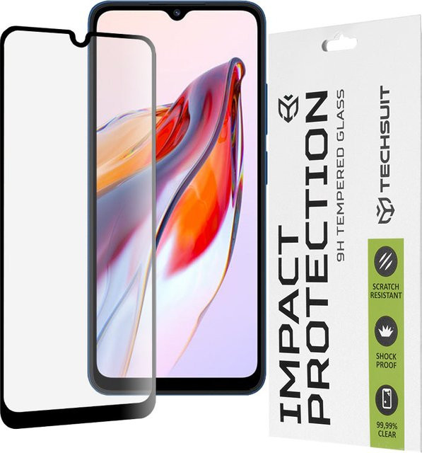 Techsuit Displayschutzfolie aus gehärtetem Glas für Xiaomi Redmi 12C, Redmi 10C und Poco C40, Full Glue, Schwarz - Bild 1