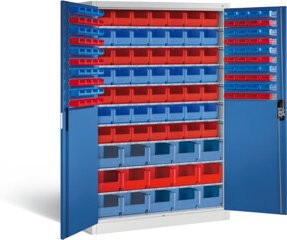 C+P Magazinschrank Acurado mit Scharniertüren in Enzianblau und Lichtgrau, H x B x T: 195 x 120 x 50 cm - Bild 1