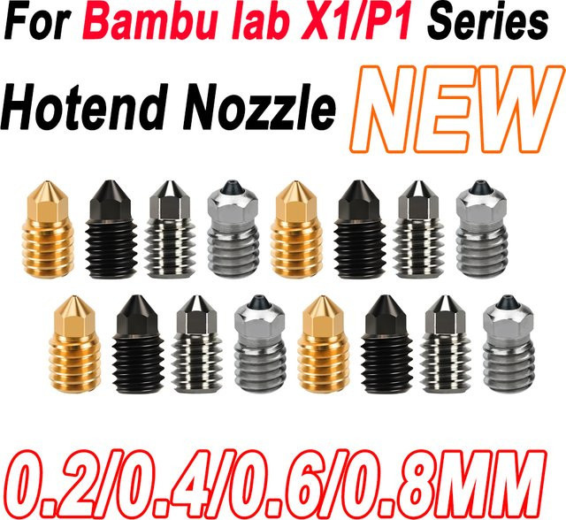 Bambu Lab Ersatzdüsen für P1S, X1C und P1P Hotends in den Größen 0,2 mm, 0,4 mm, 0,6 mm und 0,8 mm - Bild 1