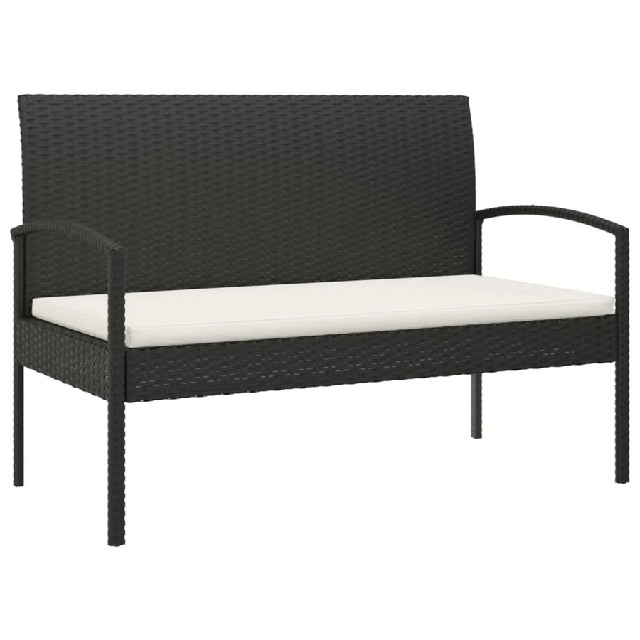furnicato Gartenbank aus Poly-Rattan mit Kissen und Armlehnen, Schwarz, B: 105 cm, H: 74 cm, T: 58 cm - Bild 2