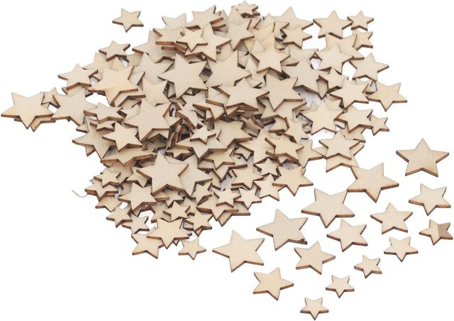 200 Stück Holzsterne zum Basteln von Tooarts in Beige mit den Größen 10, 12, 15 und 20 mm - Bild 1