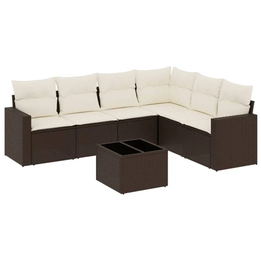 vidaXL 7-teilige Garten-Sofagarnitur in L-Form aus braunem Poly-Rattan mit Kissen und pulverbeschichtetem Stahlgestell - Bild 2