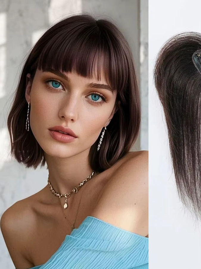 HAIRCUBE Echthaar-Topper mit Pony, dunkelbraun, Damen - Bild 3