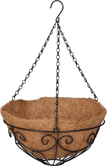 Relaxdays Blumenampel 3er Set aus Eisen und Kokosfaser in Schwarz und Natur, Höhe: 48 cm, Breite: 31 cm, Tiefe: 31 cm - Bild 1