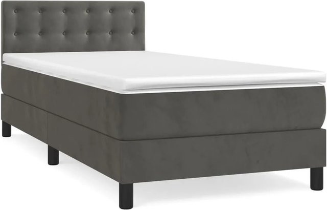vidaXL Boxspringbett mit Matratze aus Samt in Dunkelgrau, Hybridbett mit Taschenfederkern, B/T/H: 100 x 200 x 203 cm - Bild 1