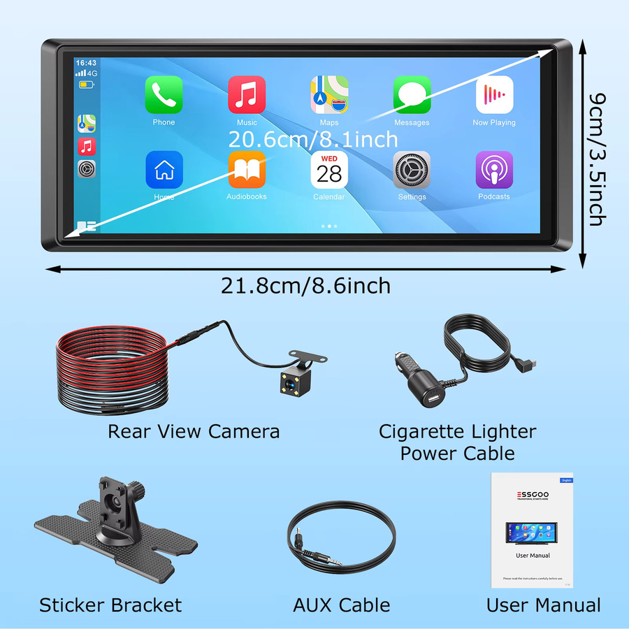 ESSGOO 8.1 Zoll IPS Touchscreen Universal Navigationsgerät mit Wireless CarPlay und Android Auto, GPS, Bluetooth, WiFi, FM, USB, AUX und KI-Sprachsteuerung in Schwarz für LKW, Bus, Wohnmobil und Transporter - Bild 6