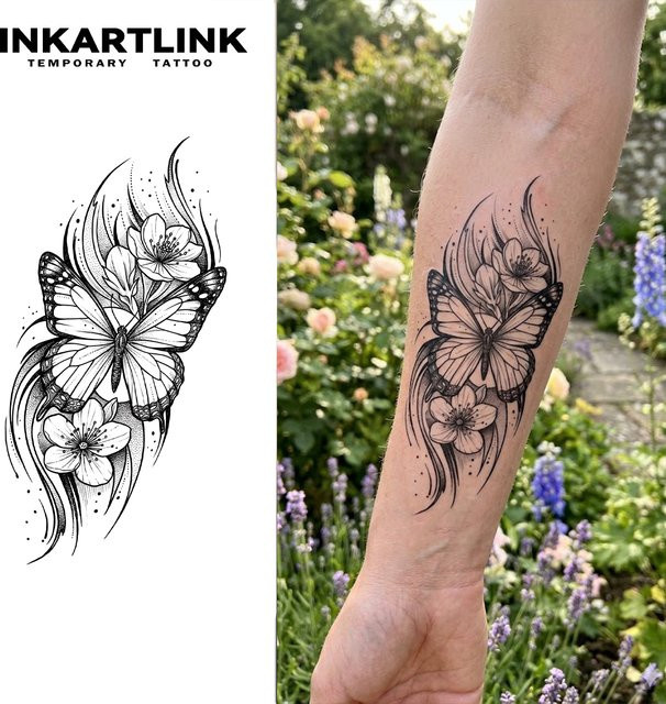 INKARTLINK Schmetterlings-Blüten-Saft-Tattoo-Patch, Unisex - Bild 1