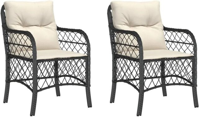 Furnicato Gartenstuhl aus schwarzem PE Rattan mit cremeweißen Kissen und Armlehnen, B/T/H: 58,5 x 67 x 86 cm - Bild 1