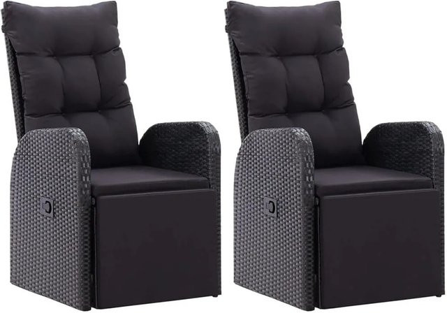 Furnicato Gartensessel Set aus 2 Stück in Schwarz aus Poly Rattan mit verstellbaren Kissen und Metallrahmen - Bild 1
