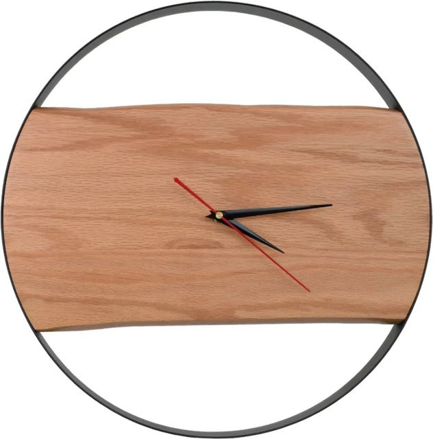 DELUKE Wanduhr PHIL Handgefertigt aus Eiche in Braun, Durchmesser: 43 cm, Geräuschloses Design für Wohnzimmer und Küche - Bild 1