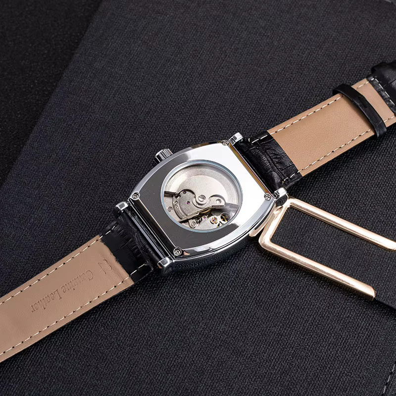 AOKULASIC Armbanduhr Automatik, Tonneau, Gold, Leder, Schwarz, Herren - Bild 2