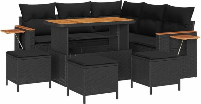vidaXL Gartensofa-Set in Schwarz mit 9-teiligem Polster-Set, L-Form aus Poly-Rattan und pulverbeschichtetem Stahl mit Stauraumfunktion und Tisch - Bild 1