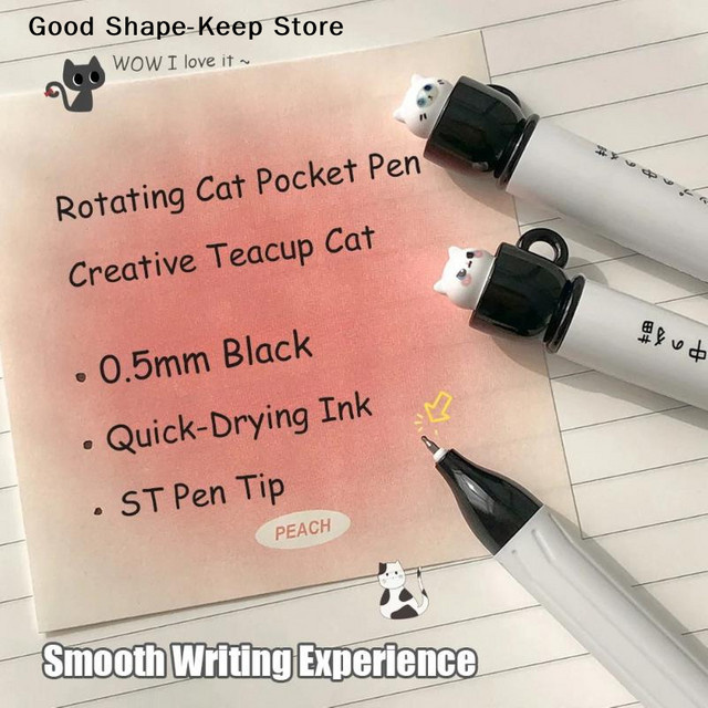 Kreativer rotierender Katzen-Gelstift mit Teacup-Katzen-Design, 0,5 mm Stiftspitze, schnelltrocknend, ideal für Schule und Büro - Bild 1