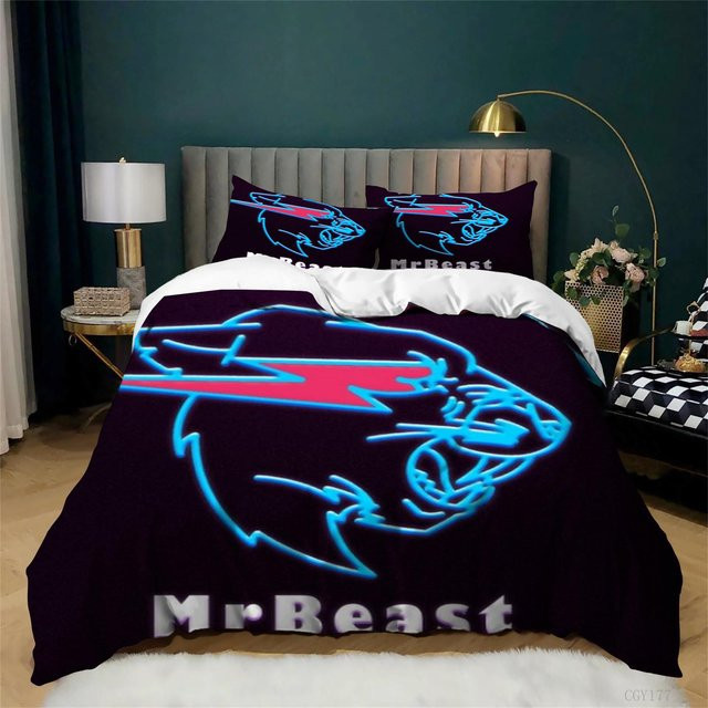 Mr Beast Bettwäsche-Set aus Mikrofaser mit Blitz- und Katzenmotiv, 3-teilig, King Size, B/H: 240 x 210 cm - Bild 1