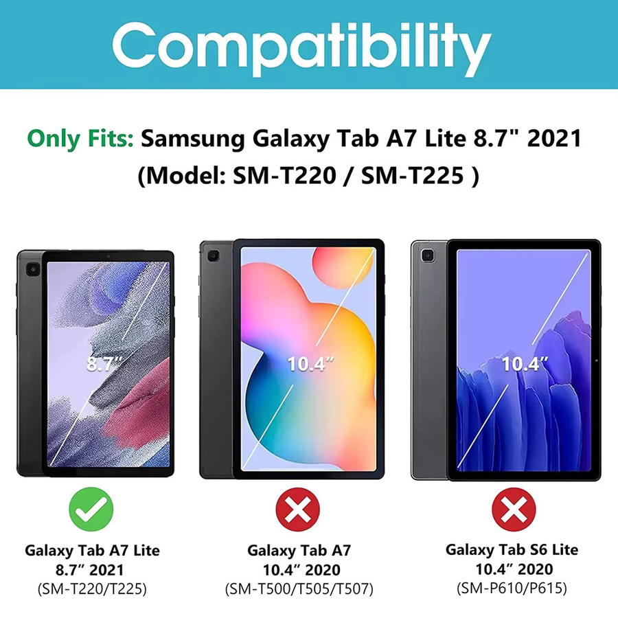 2 Stück Samsung Galaxy Tab A7 Lite 8,7 Zoll 2021 SM-T220 T225 HD-Displayschutzfolie aus gehärtetem Glas, transparent - Bild 2