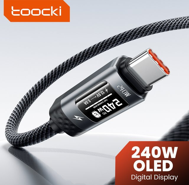Toocki USB C auf USB C Datenkabel mit 240 W Schnellladung und OLED Digitalanzeige PD 3.1 für MacBook iPhone Samsung - Bild 1