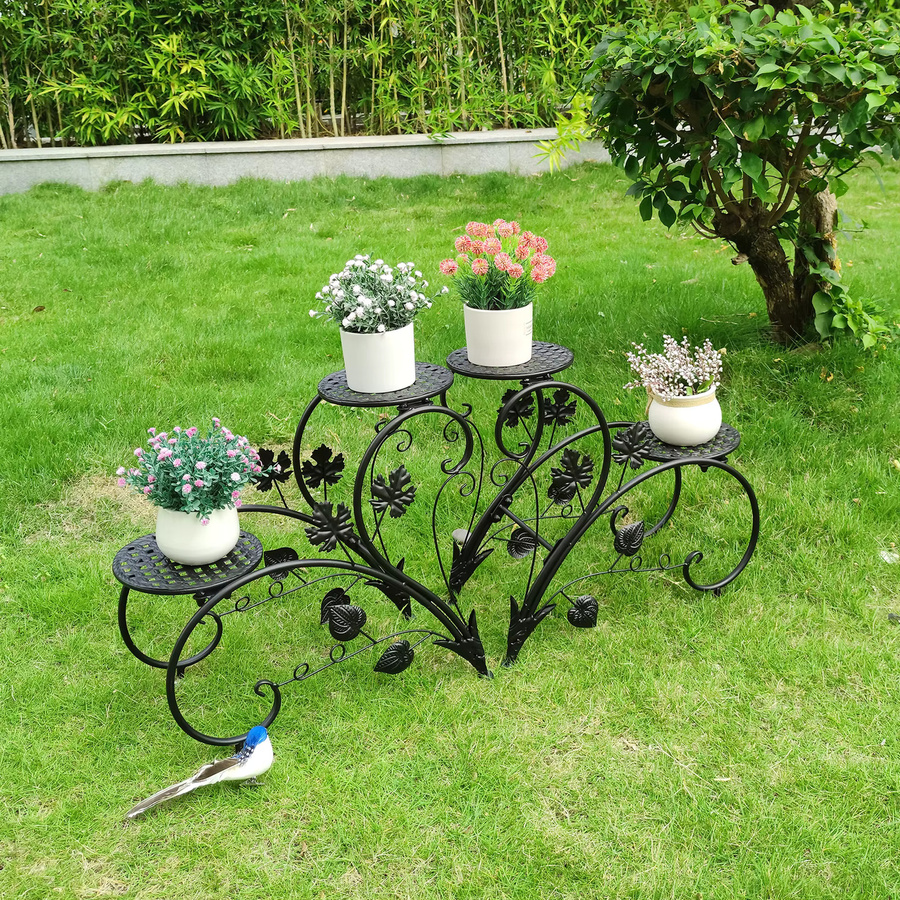 4-stufiges Blumenregal aus rostfreiem Metall für Garten, Balkon oder Büro, Weiß und Schwarz, B/T/H: 45,0 x 42,5 x 21,0 cm - Bild 3