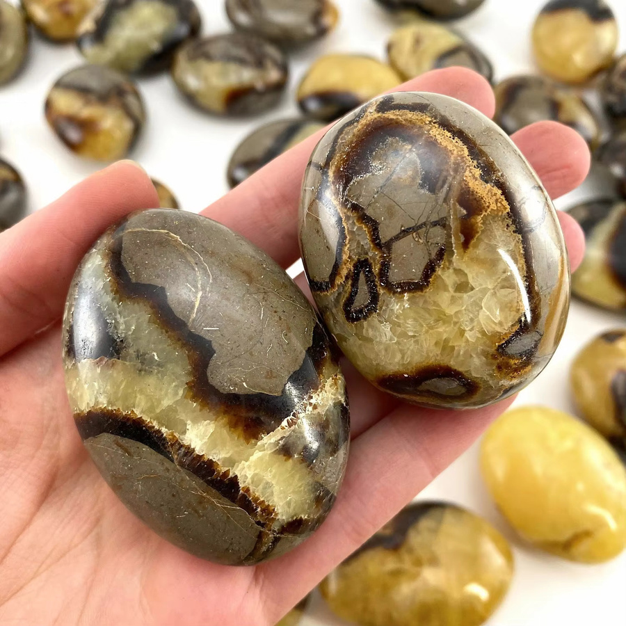 Natürlicher Septarian-Palmenstein in Mehrfarben, polierter ovaler Edelstein im Boho-Stil für Heimdekoration und DIY-Schmuck - Bild 3