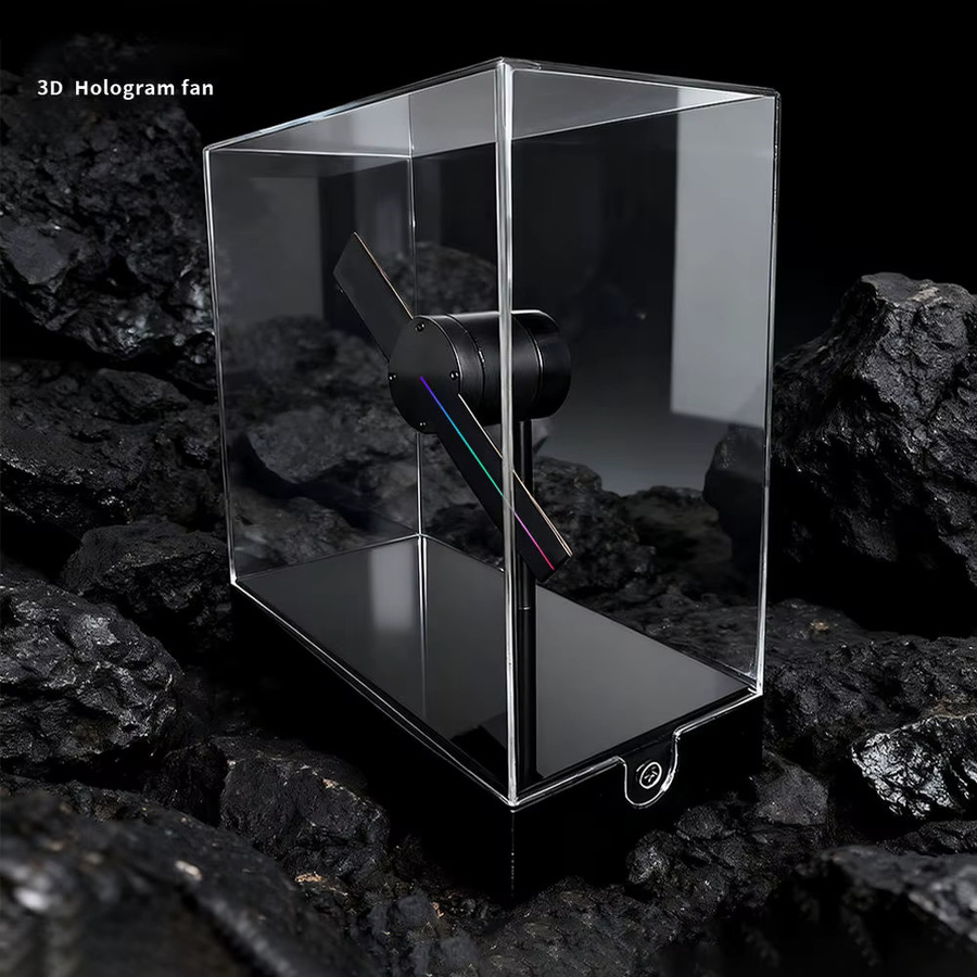 OIMG 3D-Hologramm-Projektionsventilator mit Acrylgehäuse und eingebauter Batterie, Schwarz - Bild 2