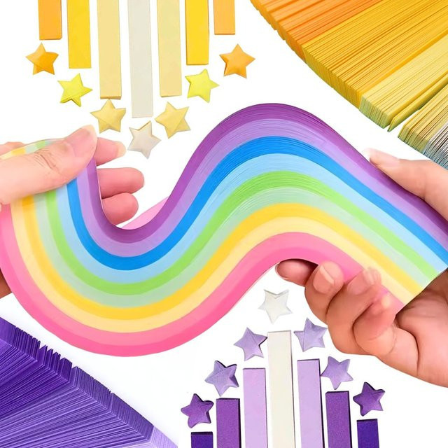 YMY Sternfaltungspapier Set mit 540 Blatt in 10 hellen Farben für DIY Glücksstern- und Bastelarbeiten - Bild 1