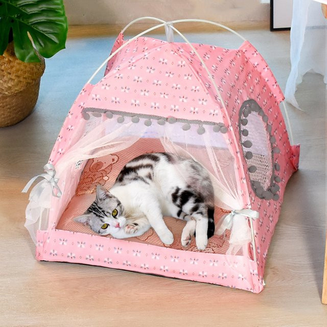 Booteely Haustier-Nest für Katzen und Hunde mit floralem Design in Pink - Bild 1
