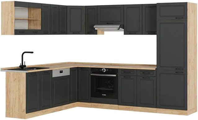 Vicco R-Line Eckküche Landhausstil in Anthrazit und Eiche Goldkraft, B/T/H: 227 x 287 cm - Bild 1