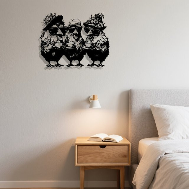 CIFBUY Vintage 3D Huhn Wandkunst aus Metall in Schwarz als Farmhaus-Küchendekoration - Bild 1