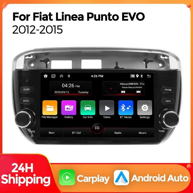 MEKEDE Carplay Android Autoradio mit WiFi und Bluetooth für Fiat Linea Punto EVO 2012-2015 in Schwarz - Bild 1